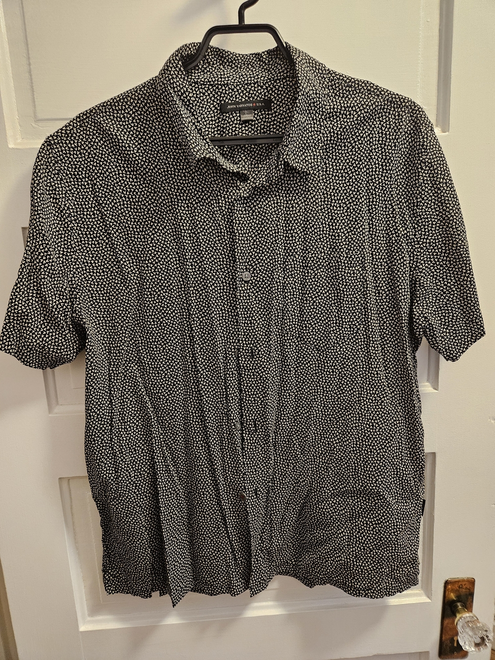 John Varvatos Black & White Micro Dot Short-Sleeve Button-Down Shirt